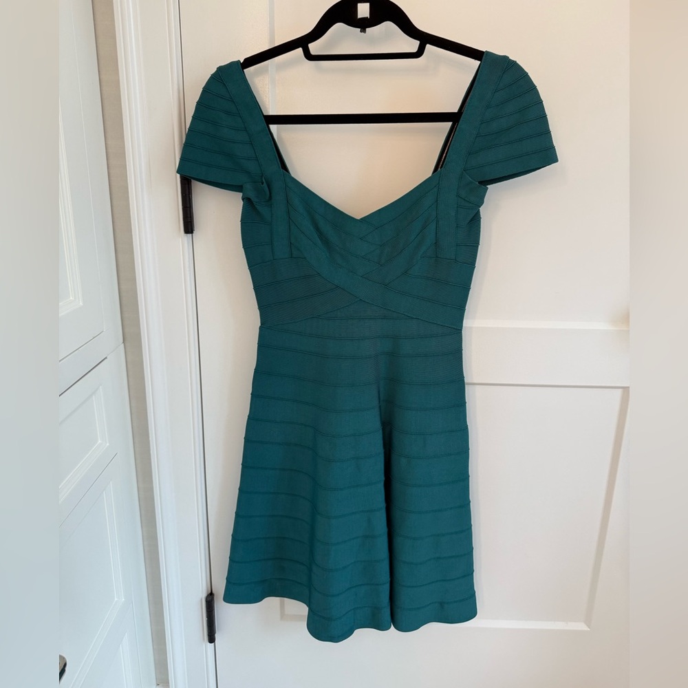 Herve Leger Green Mini Flare Dress